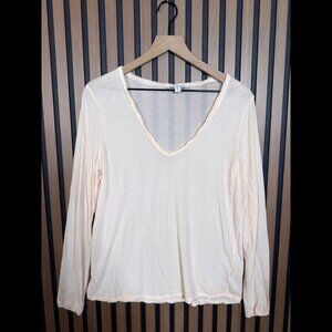 James Perse Top 2 / Medium Womens Orange Scoop V Neck Long Sleeve Sheer